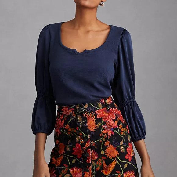 NWT Anthropologie Maeve Ribbed Tiered Sleeve Top - Picture 1 of 2